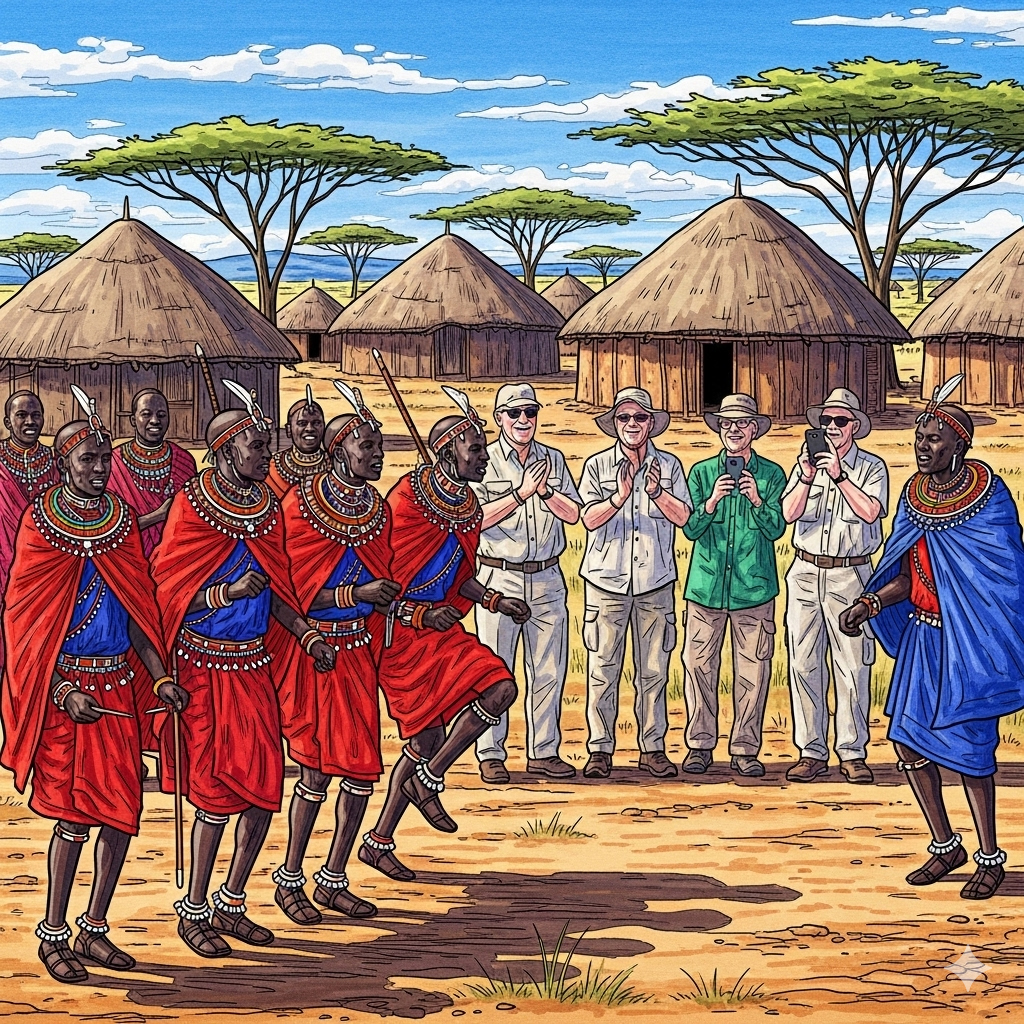 Maasai dancers entertaining tourists
